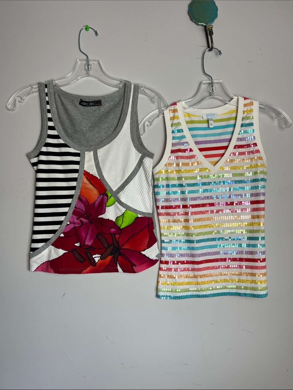 Escada Multicolor Sequin Stripe V-Neck Tank AND MarcCain sport tank/bundle of 2